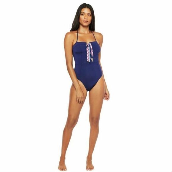 Trina Turk Paradise Bandeau Lace-Up One-Piece Swim Size 2 - Picture 9 of 11